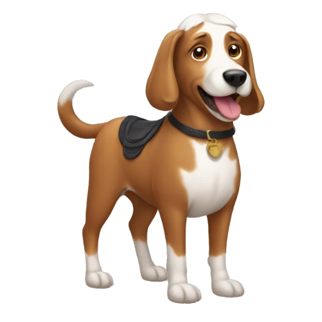 dog wearing a horse sticker