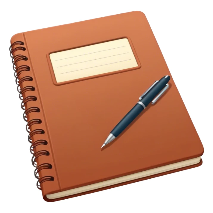 Open copybook and pen in dark terracotta color  sticker