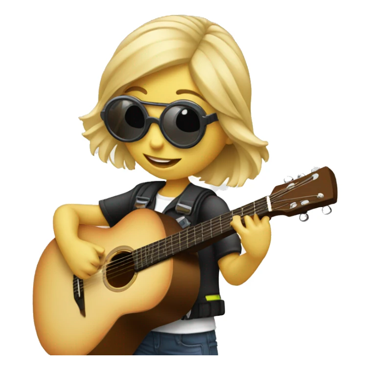 blonde girl with pilot goggles playing acoustic guitar sticker