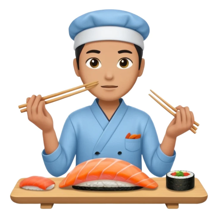 Sushi master making sushi, In a light blue (#a8d6f3) clothes sticker