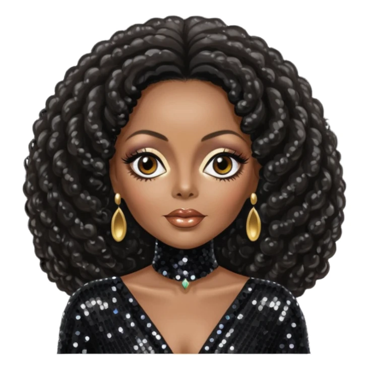 Diana Ross with long dark brown hair black sequin outfit sticker