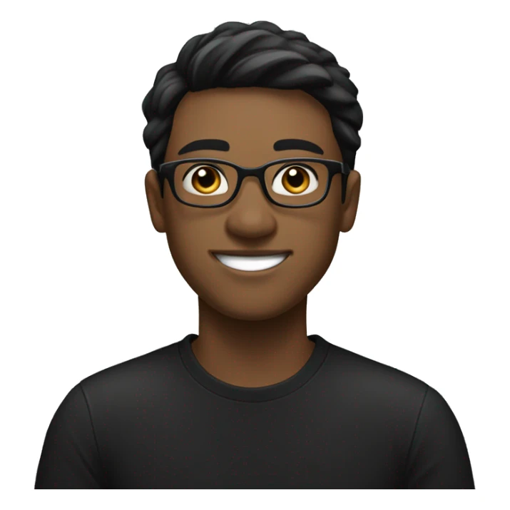 young man with a ivory white and a friendly, confident smile. He has short dark hair and is wearing round glasses. He's dressed in a plain black t-shirt and has his arms crossed sticker