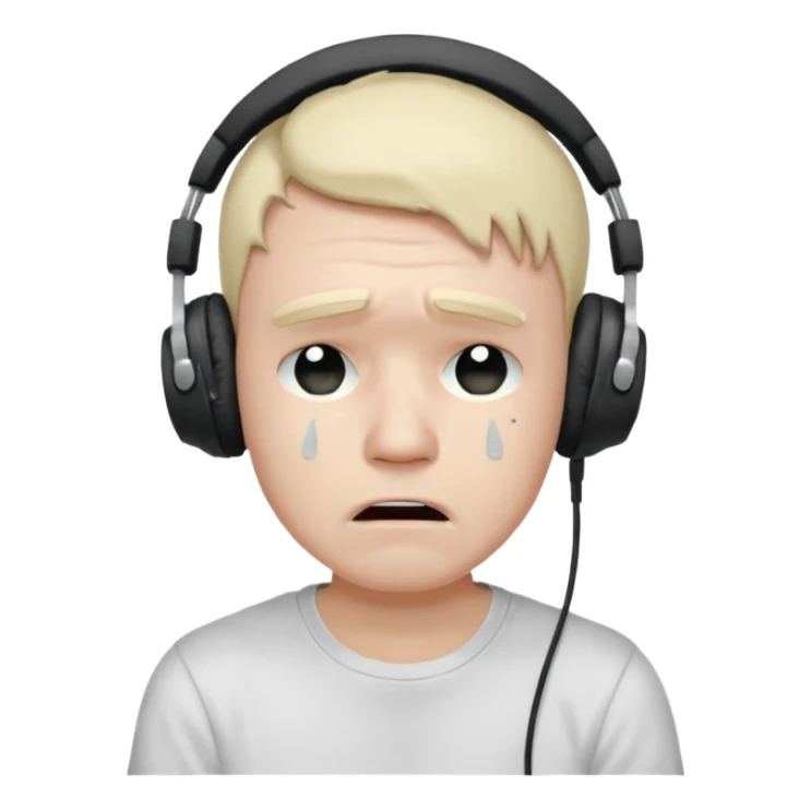 Male, crying, wearing headphone having mic, t-shirt 
 sticker