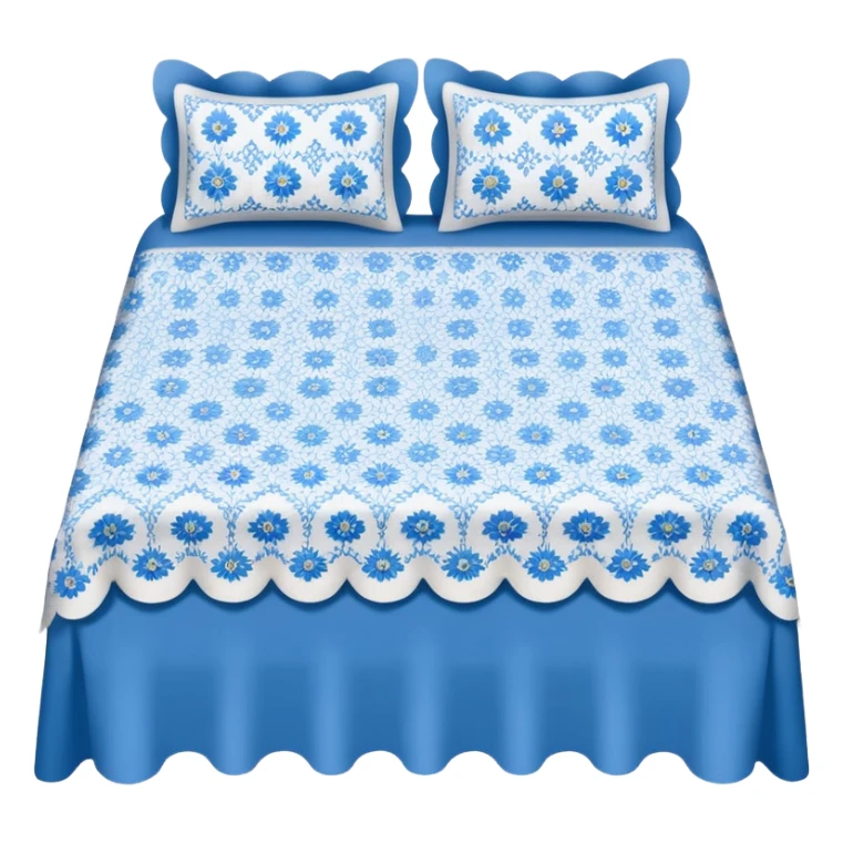 blue and white floral bed sheet with scalloped edges  sticker
