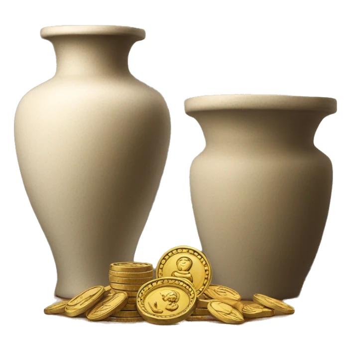 collectible coins next to an ancient vase sticker