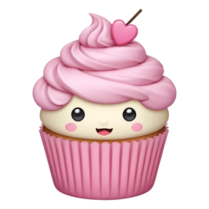 **“Kawaii pembe cupcake, üstünde fiyonk, pastel tonlar, sticker