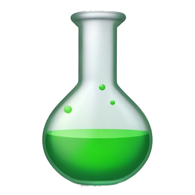 Science experiment beaker with green liquid slightly tipped to the right sticker
