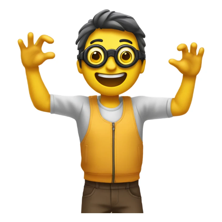 Create an emoji with the 'goggles celebration' gesture, where both hands form circles in front of the eyes, conveying excitement and joy, with a yellow face and playful energy. sticker