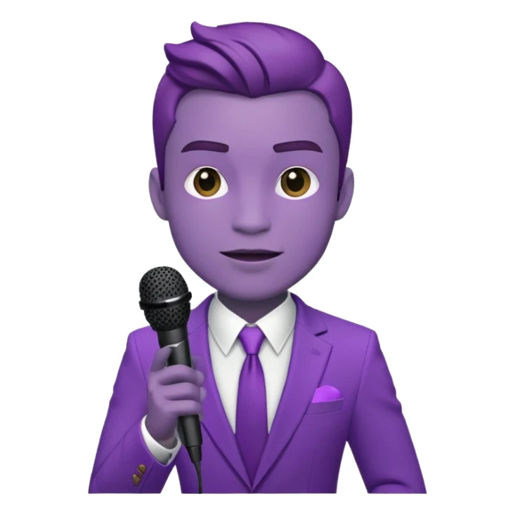 Drago con vestito viola che tiene un microfono in mano sticker