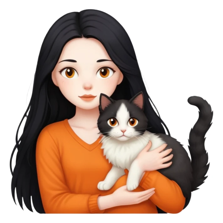 A girl with long black hair holding a Devon cat sticker