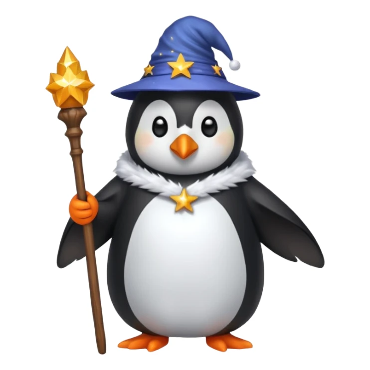penguin wizard holding a staff wearing a starry robe sticker