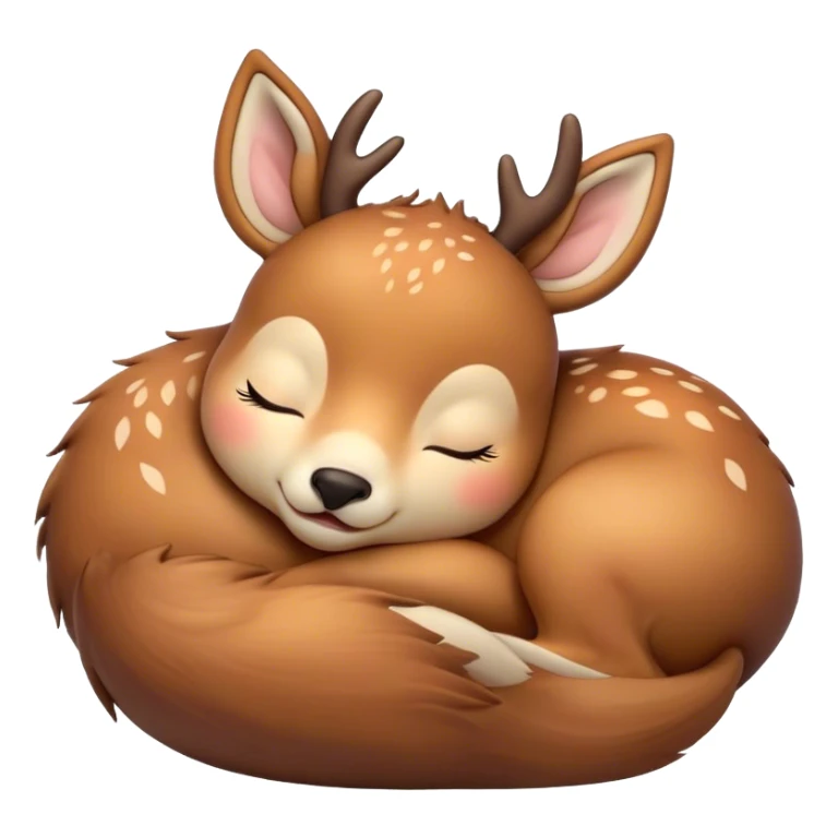 Meme-Worthy Cute Sleeping Deer Portrait Emoji, Head resting peacefully with a contented smile, showcasing a delicate, slender build and a luxuriously soft Fur, eyes shut in a serene, restful nap, Simplified yet hilariously adorable features, highly detailed, glowing with a soft, drowsy light, high shine, relaxed and utterly lovable, stylized with an air of playful laziness, bright and heartwarming, soft glowing outline, capturing the essence of a comically sleepy deer, so meme-worthy it feels like it could instantly become the next viral sensation of adorable woodland slumber! sticker