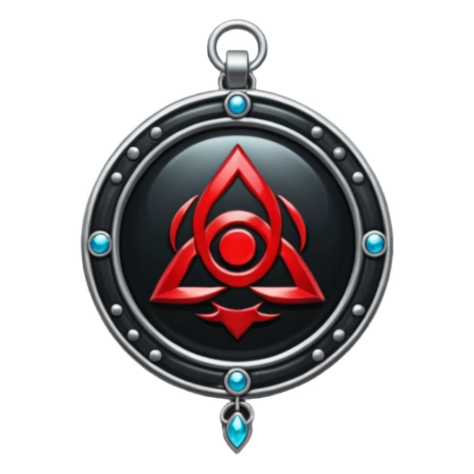 iOS sticker, dark fantasy amulet, black base, red symbol, minimal sticker