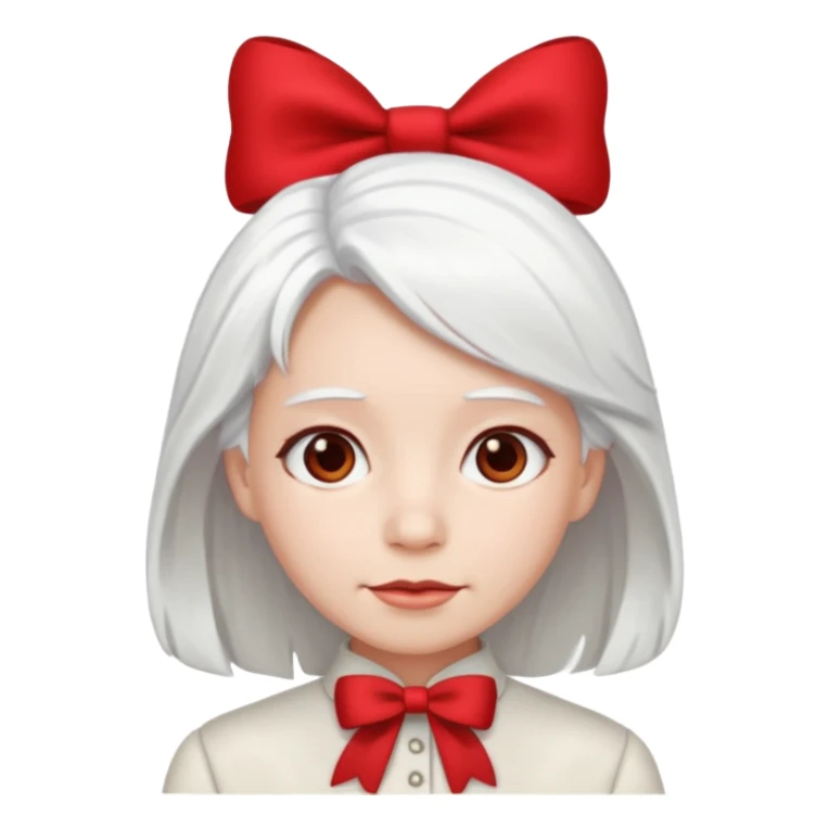 back view of white hair with red bo sticker