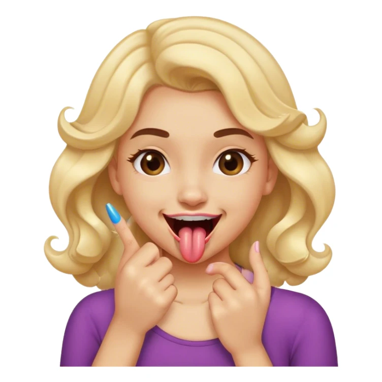 A pretty girl putting her tongue over her top teeth while smiling and curling a of her fingers in front of her mouth  sticker