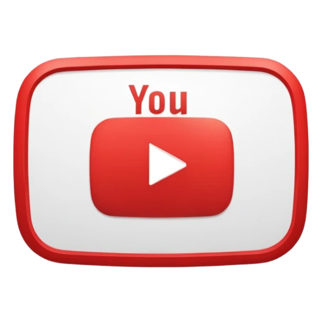 YouTube logo, red rectangle with rounded corners and white play button in the center sticker