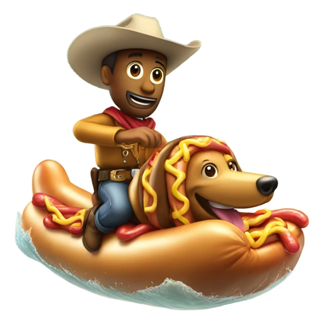 Cowboy riding a hotdog and beach in ocean  sticker