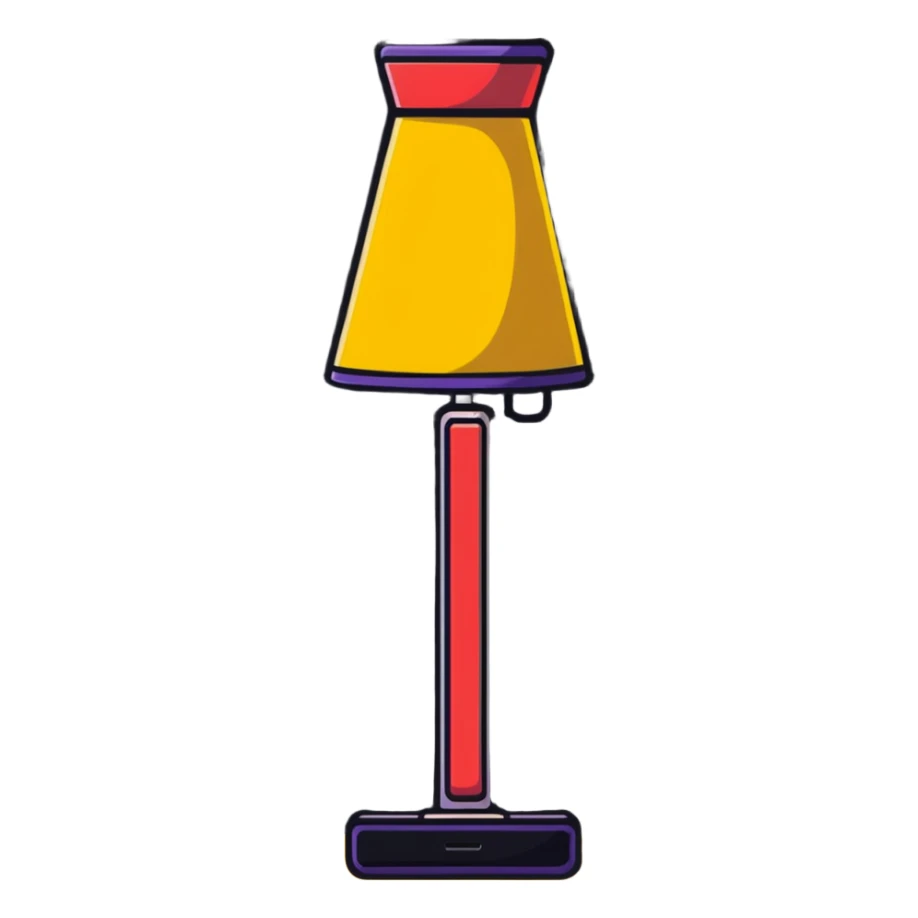 smartphone showing quiz interface in foreground, with a decorative floor lamp sticking out from behind the phone sticker