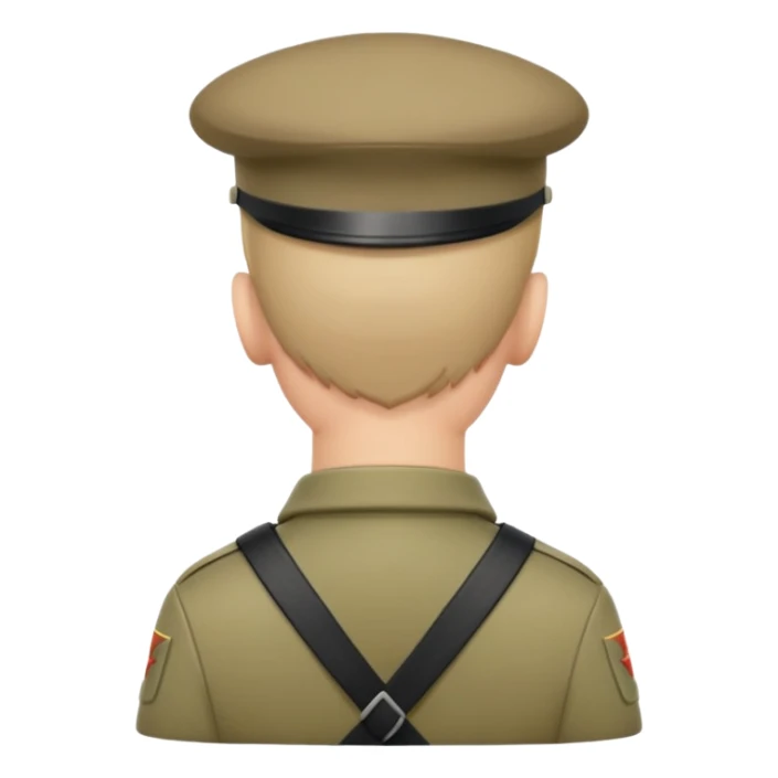 back view of soldier's head wearing a military cap or beret sticker