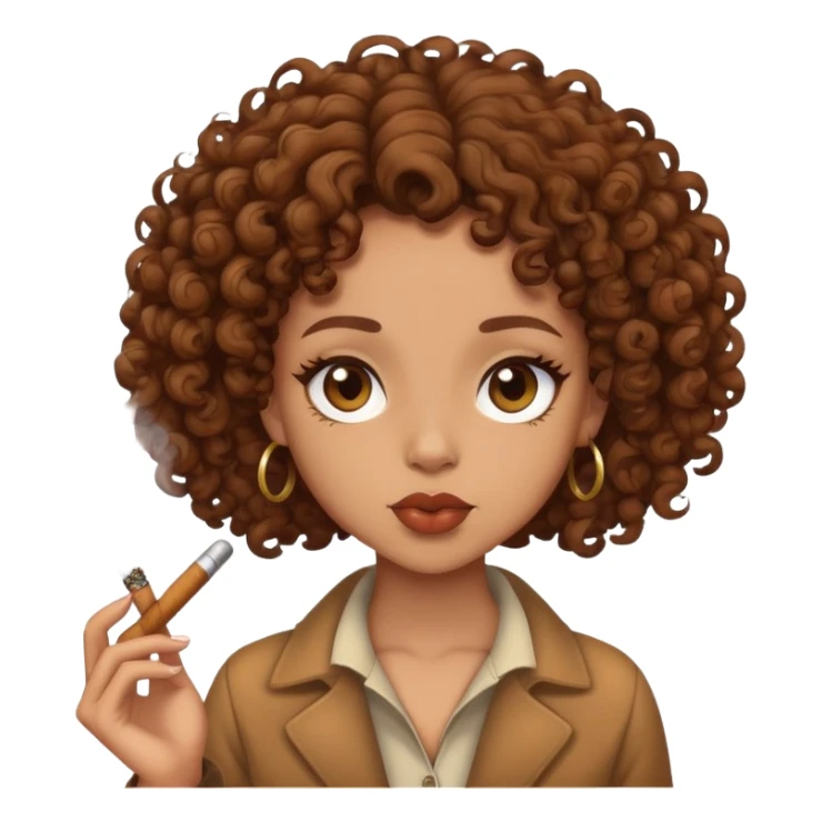 Lightskin girl with brown curly hair smoking a wood sticker