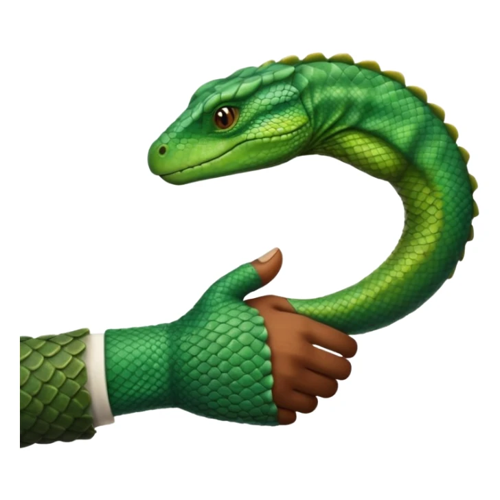 Brown Skinned Hand shaking hands with green scaled reptile hand  sticker