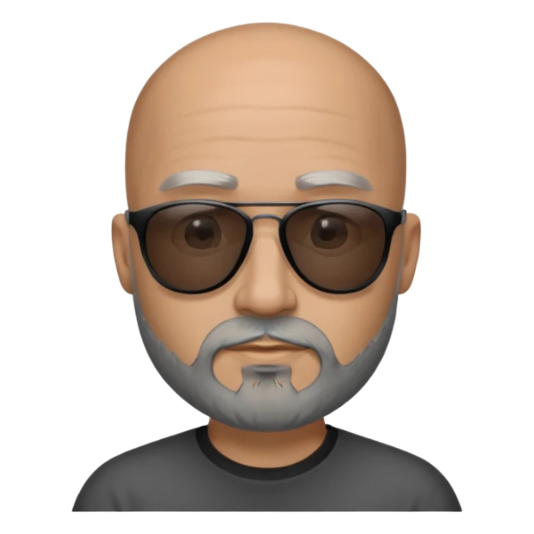 Bald male, wearing black sunglasses, gray goatee beard sticker