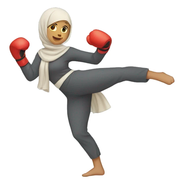 Woman kickboxing wearing hijab cast her leg sticker