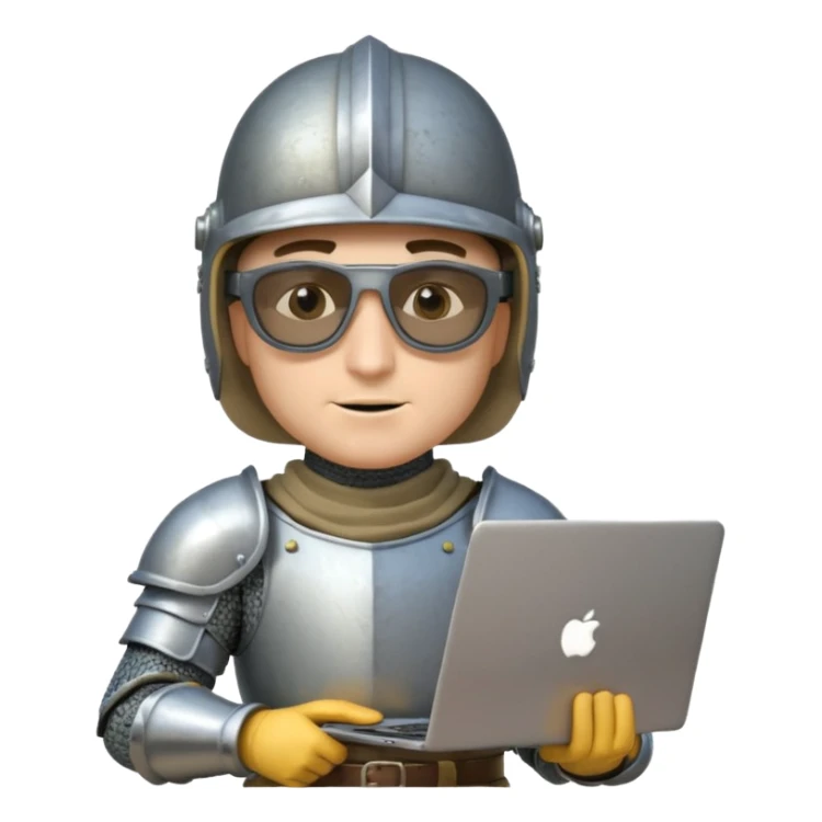 Knight with helmet dark glasses holding laptop and money sticker