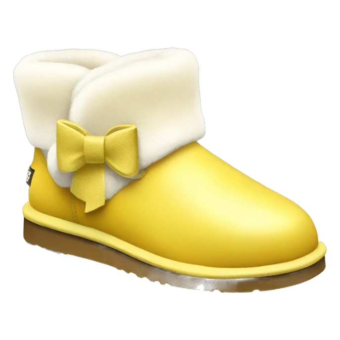 Yellow ugg boots with fur and yellow silver buckle and light yellow bow sticker