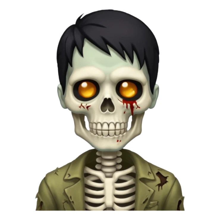 skeleton zombie black hair sticker