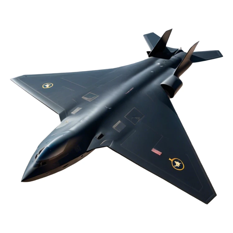 B-2 Spirit bomber - Northrop B-2 (Model Year: 2021) (Iconic colour: Stealth black) - A sleek, stealth bomber with smooth, angular contours and a matte jet-black finish. Emphasize a futuristic, minimalist design with a seamless fuselage, low-profile wings, and an overall intimidating stealth aesthetic. sticker