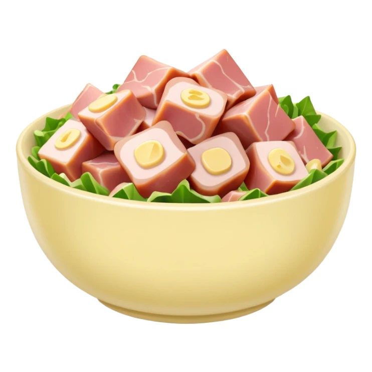 a bowl of ham salad with visible ham pieces, simple, clear sticker