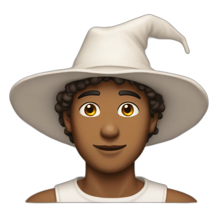 God ussop; 18 years old ;proud;brown man; very long nose; long white hat sticker