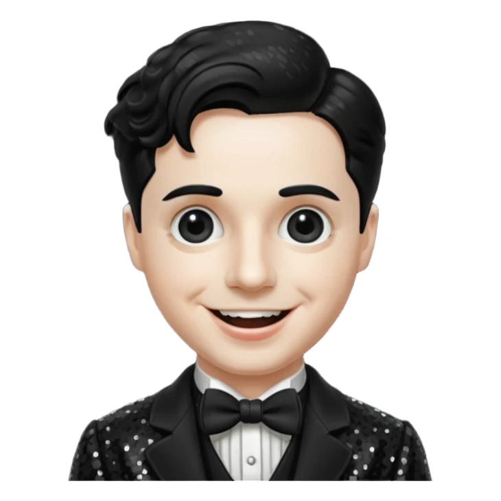 Charlie Chaplin with black hair, black sequin outfit sticker