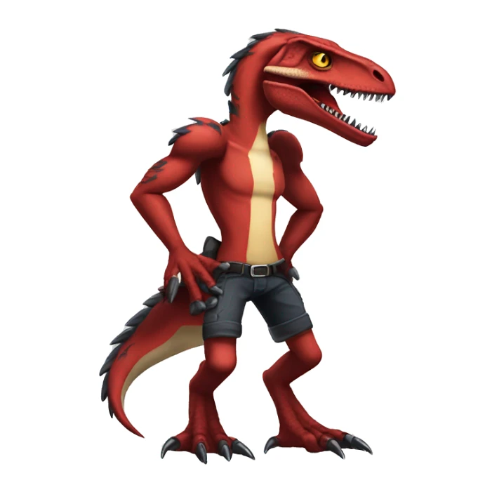 Red edgy badass velociraptor Digimon full body sticker
