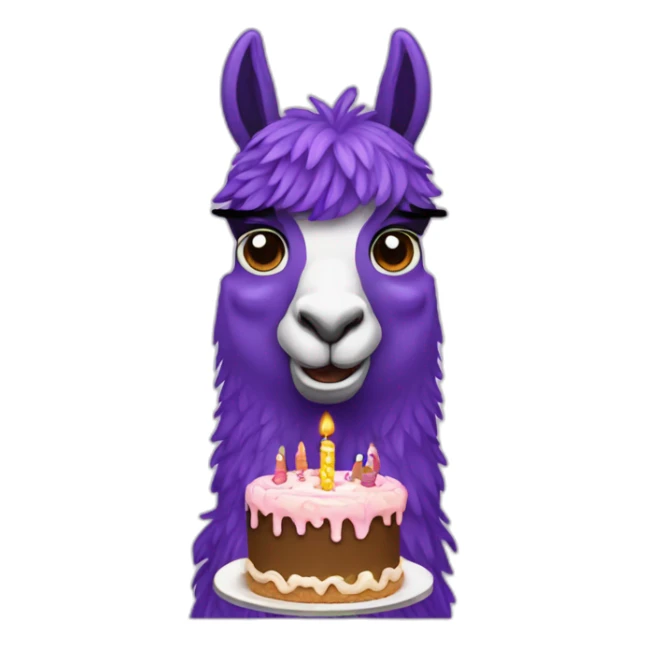 a purple llama eating a birthday cake sticker