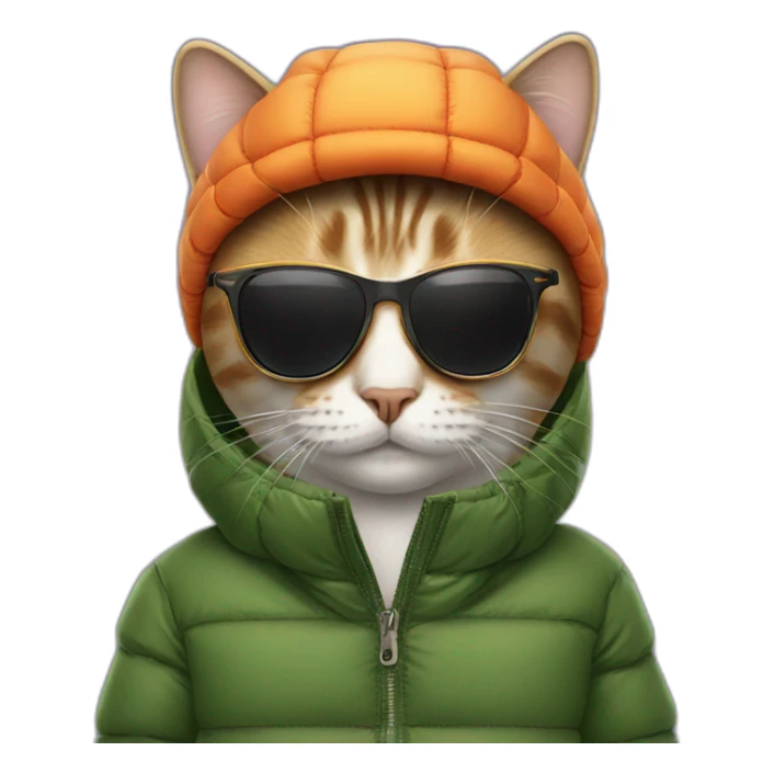 Cat with sunglasses and hat  wearing puffer jacket sticker