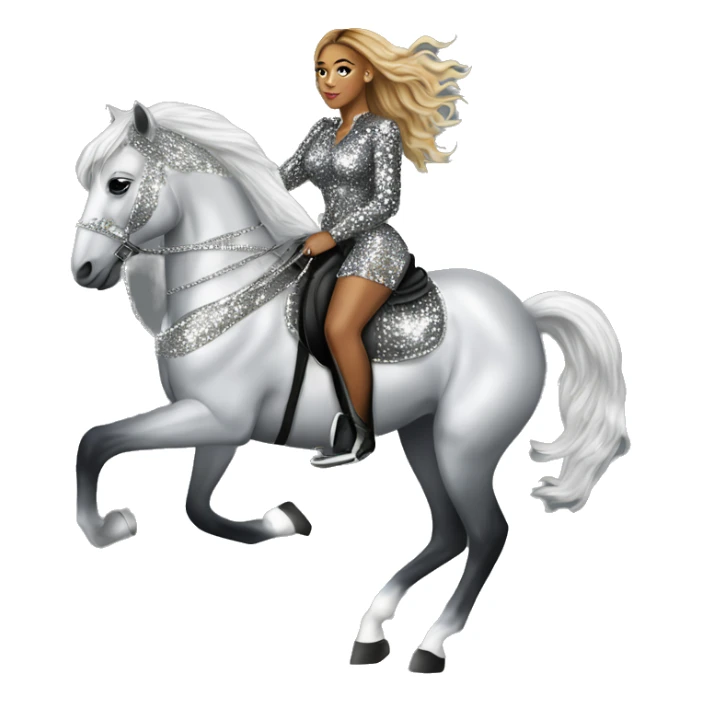 beyonce wearing silver crystal leopard riding silver sparkly horse sticker
