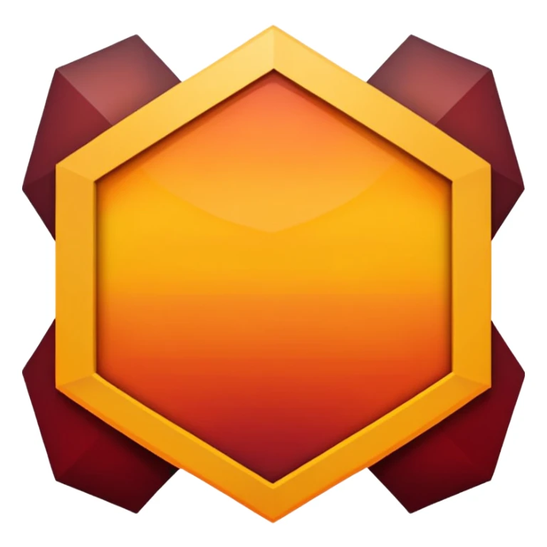 A sharp-edged hexagon with a thick yellow border that shifts slightly toward orange. The inside is a smooth dark-red to maroon gradient. In the center, add a large bold capital V colored with a yellow-orange gradient similar to the border. Keep everything clean, centered, and with no background. sticker