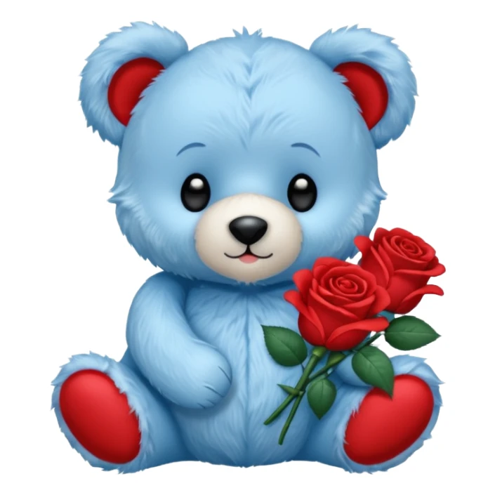 blue baby teddy bear holding roses  sticker