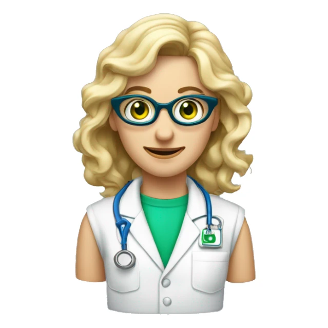 Enfermera vestida de verde, rubia pelo rizado, ojos azules con gafas  sticker