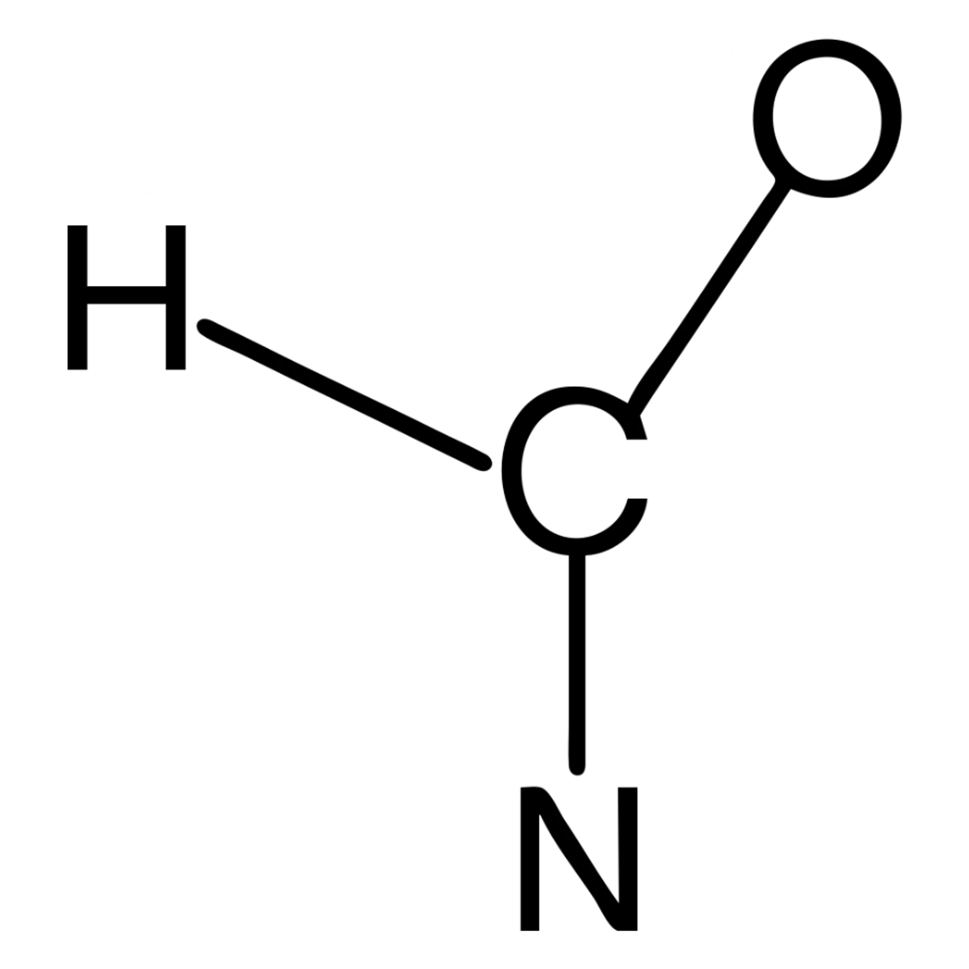 Add atom labels C, H, O, N to the branched molecule, keeping the structural formula style, with no background. sticker