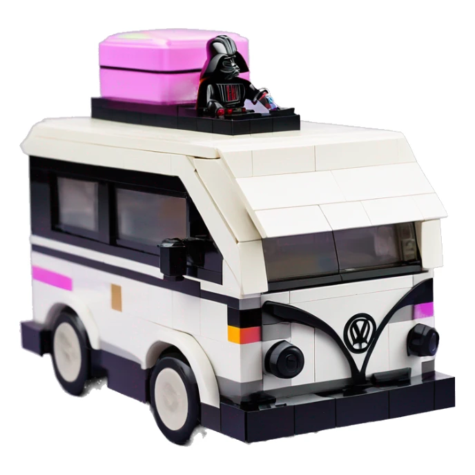 1/18 scale, Lego Barbie dream nightmare vw bug rv camper Haunted Cabin Darth Vader’s ice cube race car with bright white headlights and light saber bumpers  sticker