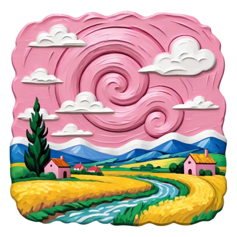 van gogh slop style pink SPAM art landscape sticker