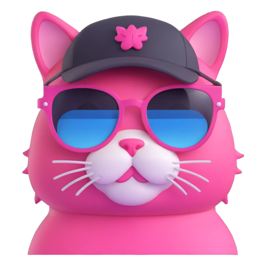 pink cat wearing sunglasses and hat sticker