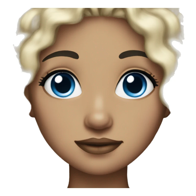 light skin girl long curly blue hair blue eyebrows sticker