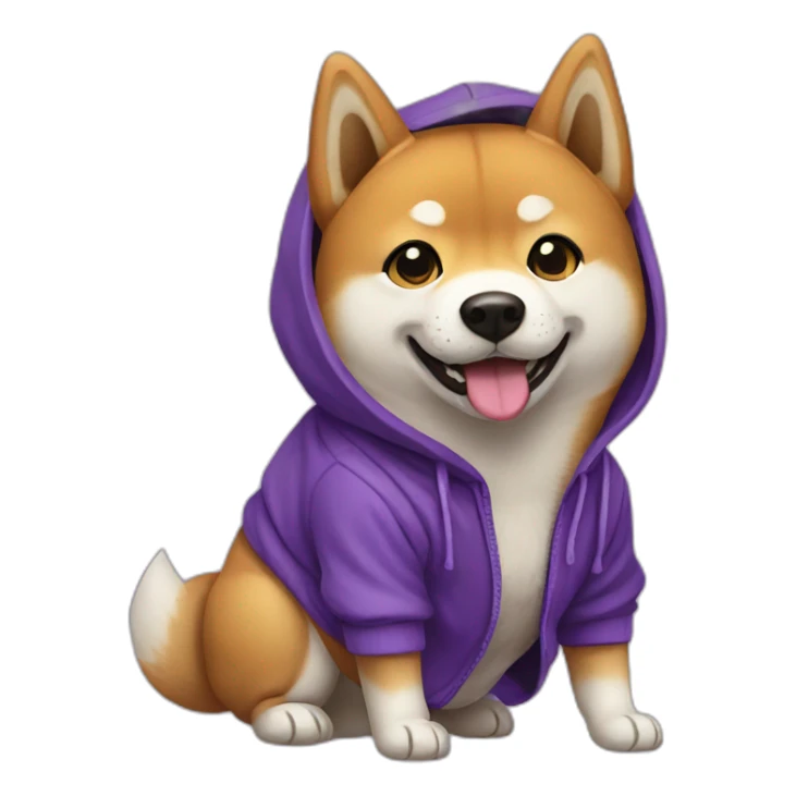 shiba inu with purple hoodie sticker