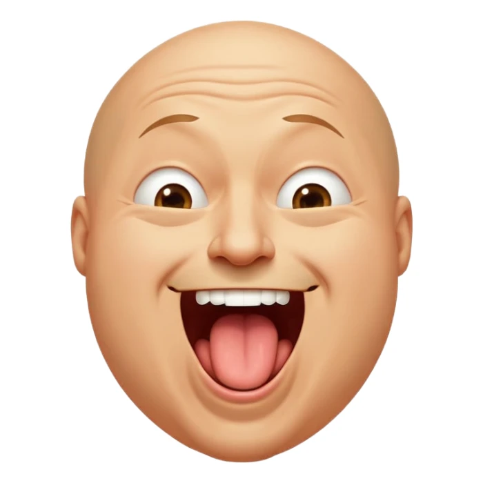 hilarious exaggerated laughing emoji face, bald man style or classic yellow emoji, mouth huge open laughing hysterically, tears flying everywhere, tongue out, holding belly or pointing, funny Greek meme energy, transparent background, cartoon vector, clean lines, 128x128, perfect for YouTube emoji" sticker