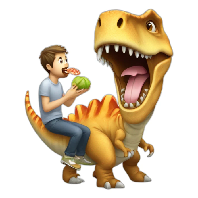 crazy man eating perogis on a dinosaur sticker