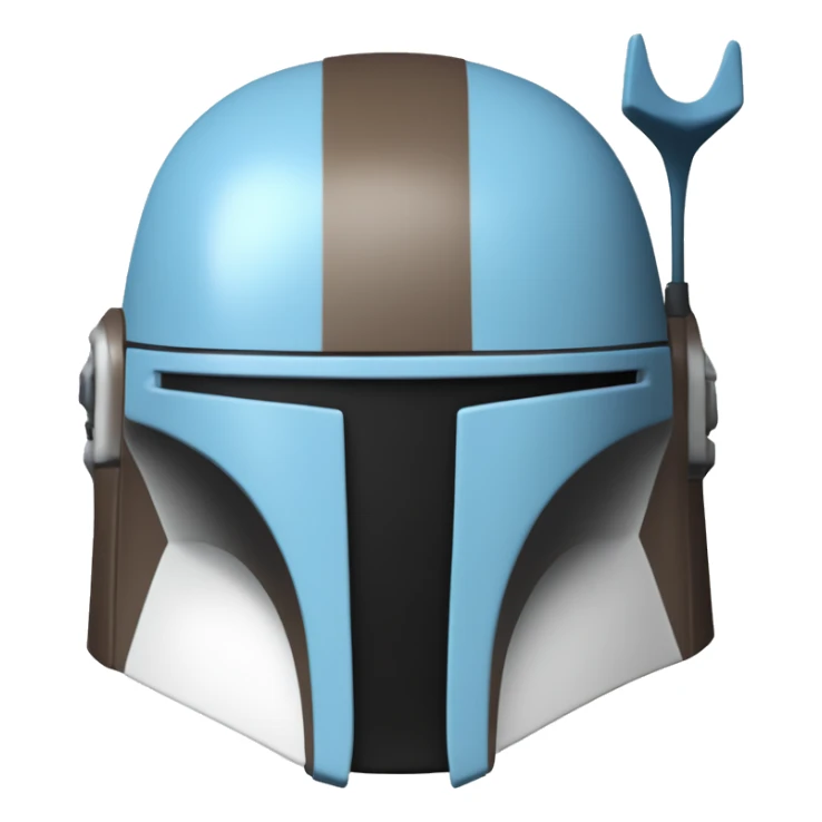 Baby blue and white colored Mandalorian helmet with antenna sticker